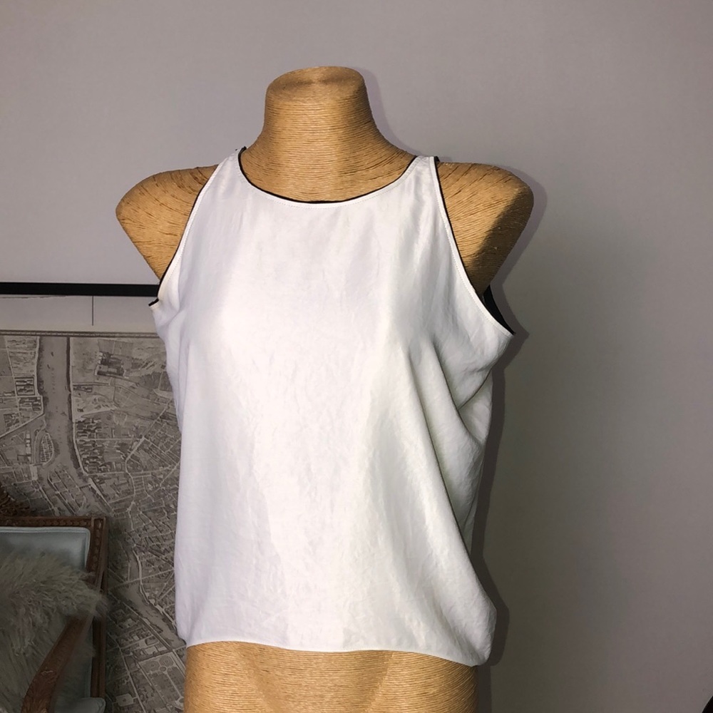 Helmut Lang White Tank Top with Black Trim